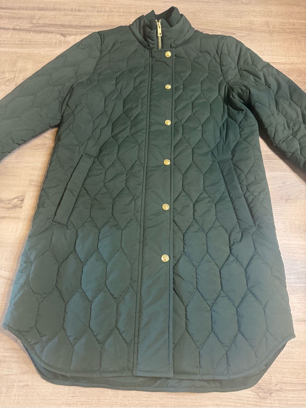 Simons Women’s Green Quilted Long Coat Jacket XS - Picture 3 of 10